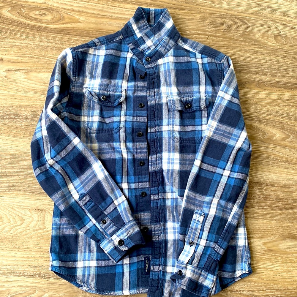 Blue plaid button down shirt